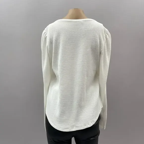 Paige Daniella Long Puff Sleeve Henley Top Ivory White Women's Size Small - Picture 7 of 13